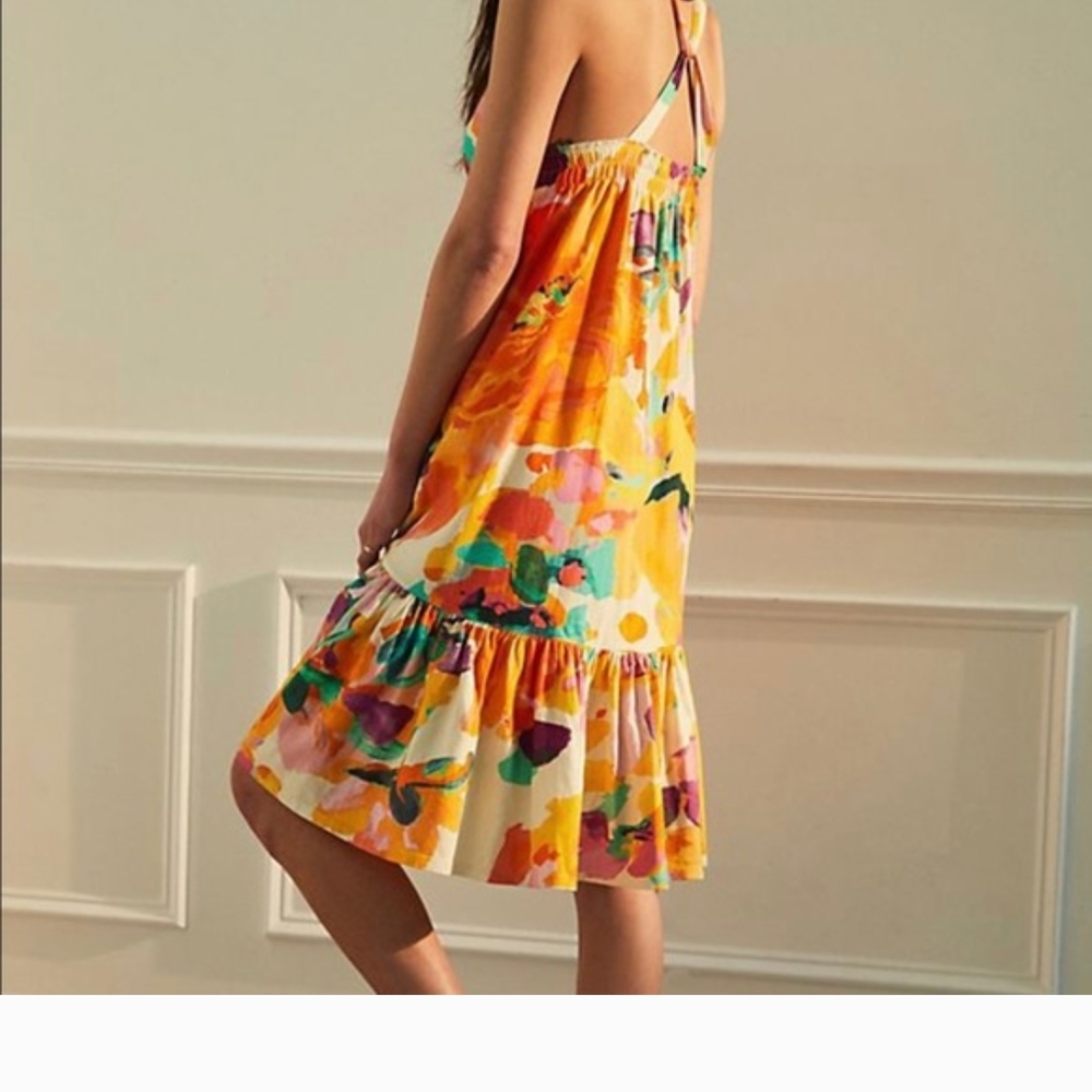 Anthropologie Daily Practice Frida Cross-Back Midi Floral Halter Dress - Picture 2 of 7